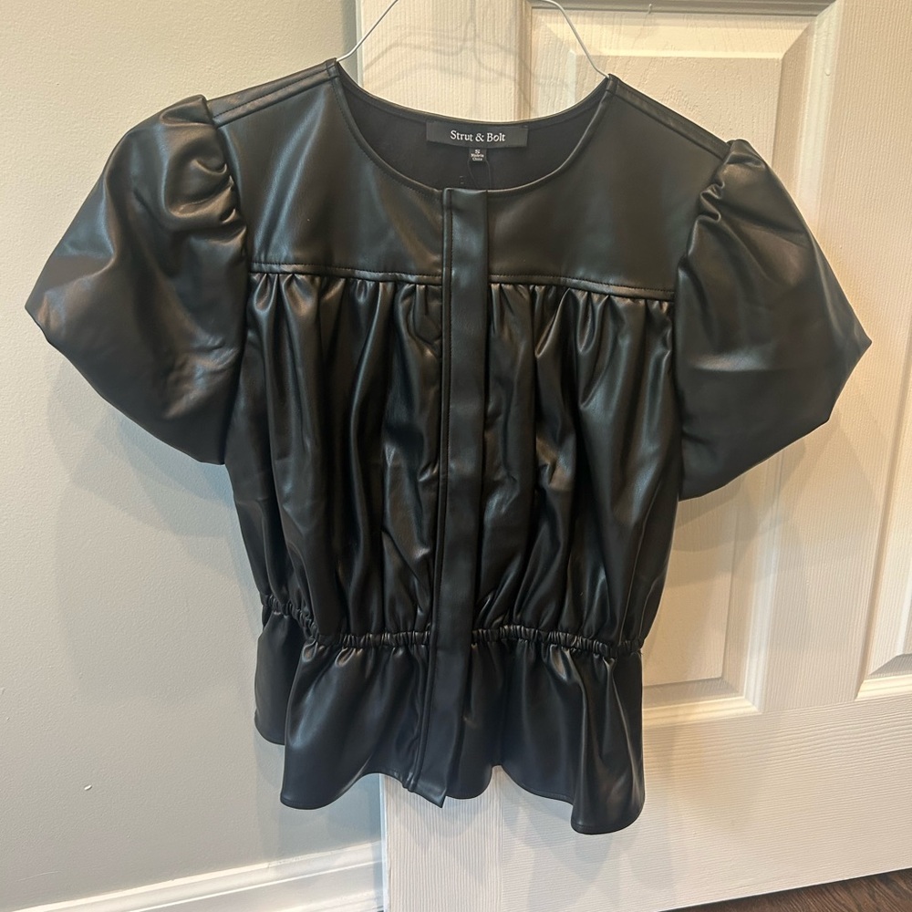 NWT! Strut and Bolt Faux Leather Puff Sleeve Top. Super cute!